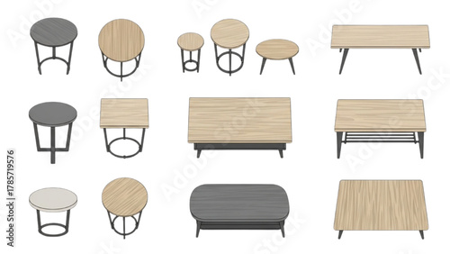Assortment of modern home tables featuring coffee, side, and accent furniture designs for diverse interiors