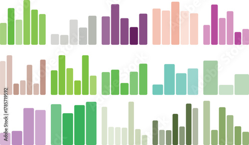 Colorful bar charts collection with data visualization on a white background