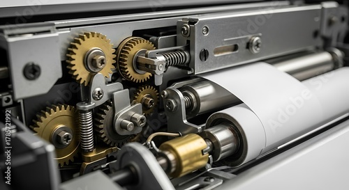복잡한 기계 장치의 황금빛 톱니바퀴가 정밀하게 맞물려 움직이는 모습