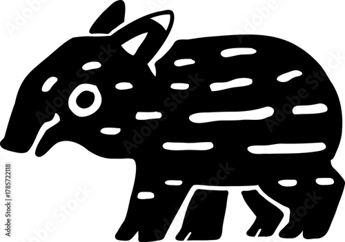Minimalist Illustration of a Malayan Tapir baby