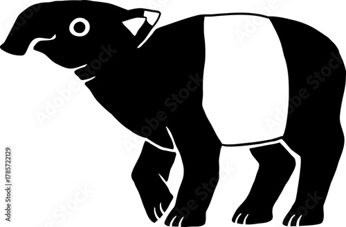 Black and White Malayan Tapir Illustration