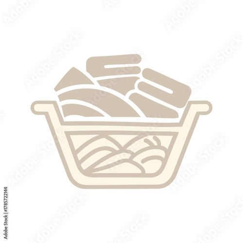 Minimalist icon of a laundry basket filled with clean, neatly folded clothes or towels.