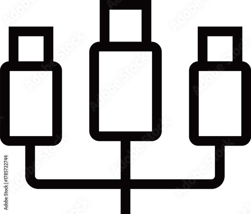 三つ叉のUSB-A端子のアイコンイラスト