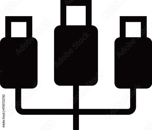 三つ叉のUSB-A端子のアイコンイラスト