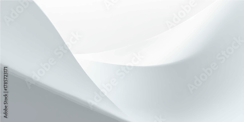 Abstract white background with a light texture and subtle grey shadows, featuring a blank sheet of paper with a folded corner and a gentle curve for business design templates