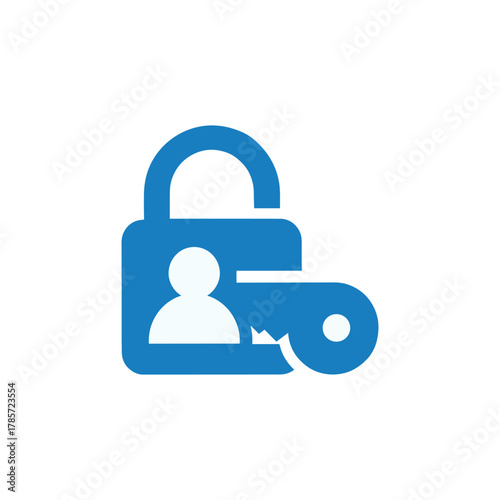 Blue padlock icon with a person silhouette inside, and a key, representing security and access.