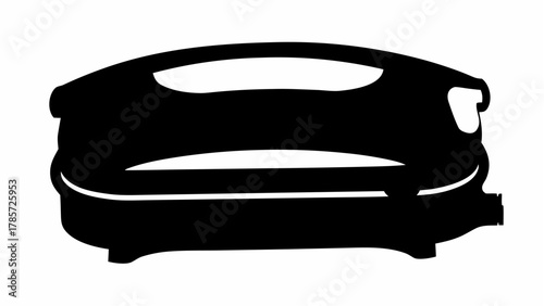 Silhouette of a closed black electric sandwich maker appliance with handle and power cord detail