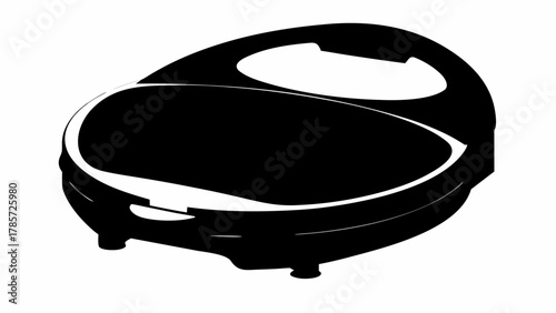 Illustration of a black and white waffle maker with an open lid on a plain white background view silhouette
