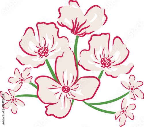 Simple Vector Illustration of Pink Cherry Blossom Flowers