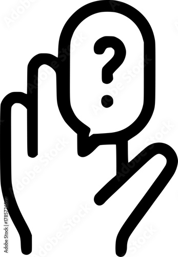 An outline icon representing asking a question, seeking help, customer support, inquiry, and communication bubble