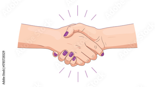 Cartoon vector illustration of two female hands shaking, symbolizing a successful business agreement or partnership greeting