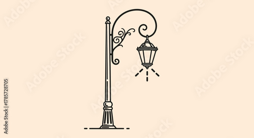 Vintage Street Lamp Post with Hanging Lantern Illustration