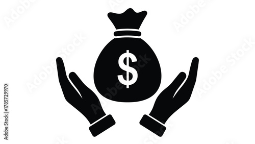 Money Protection Icon. Hands Holding and Securing a Dollar Bag. Financial Security, Savings, Investment, and Wealth Management Concept Vector Illustration.