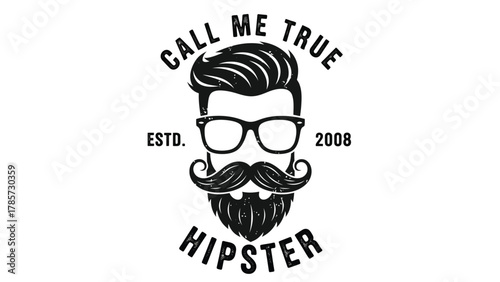Vintage Hipster Man Emblem with Beard, Mustache, and Glasses - Retro Grunge Style Vector Illustration