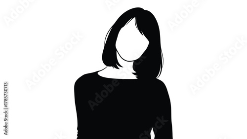 Minimalist Black and White Vector Silhouette Illustration of a Woman with Short Hair and Faceless Profile
