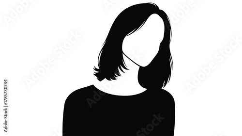 Female Profile Silhouette with Medium Length Hair. Anonymous Woman Portrait Vector Illustration