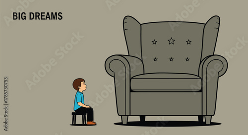 Envisioning big dreams boy sitting on stool looking at armchair future