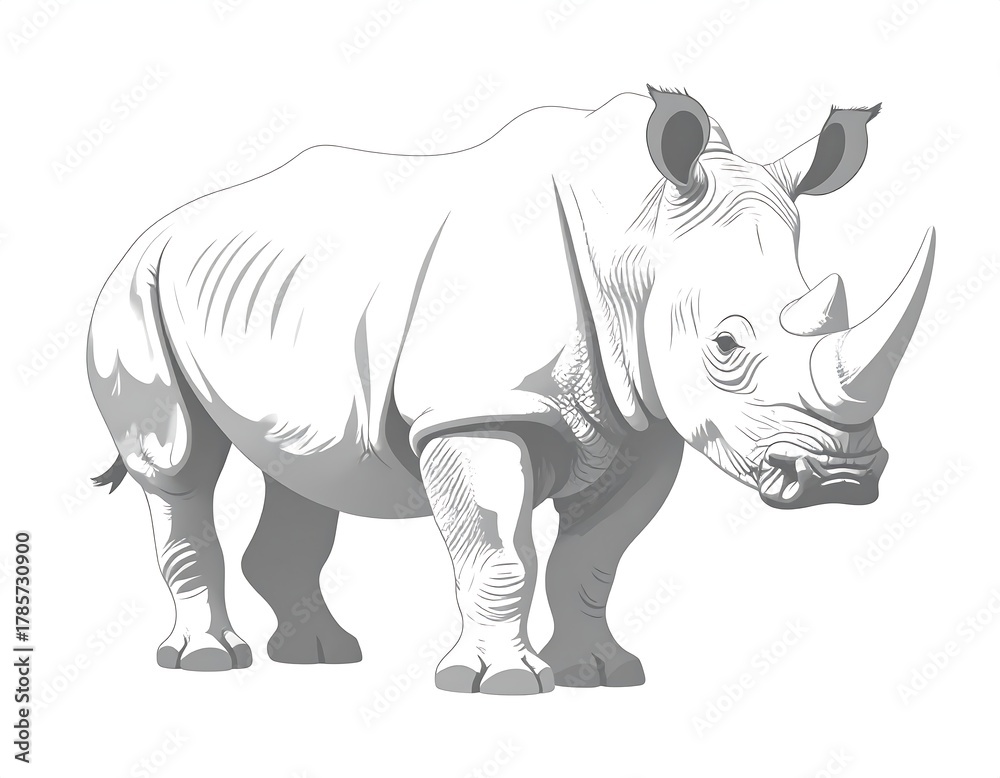 Fototapeta premium Digitally created grayscale illustration of a large rhinoceros