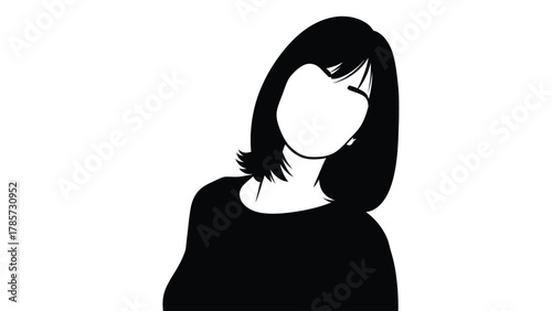 Minimalist Faceless Woman Silhouette Vector Illustration. Black and White Abstract Female Portrait Icon Design