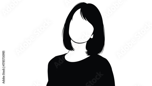 Minimalist Vector Avatar Silhouette of a Woman with Short Bob Haircut, Anonymous Profile Placeholder Icon
