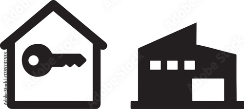 Bold house outline with key symbol inside, representing secure property ownership.