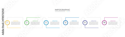 Business infographic design with 6 options. Vector thin line label with hexagons template.