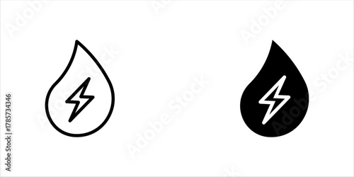 Electrolyte Water flat icon for mineral drinks or other beverages - electric ions in drop. Vector emblem in thin line