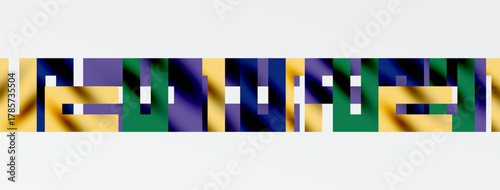 Abstract geometric shapes, vibrant colors, horizontal arrangement. Minimalist design, digital art, modern aesthetic.