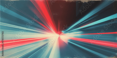 Abstract speed motion blur background with vibrant light streaks and color lines, suggesting fast car racing on a night road or highway tunnel