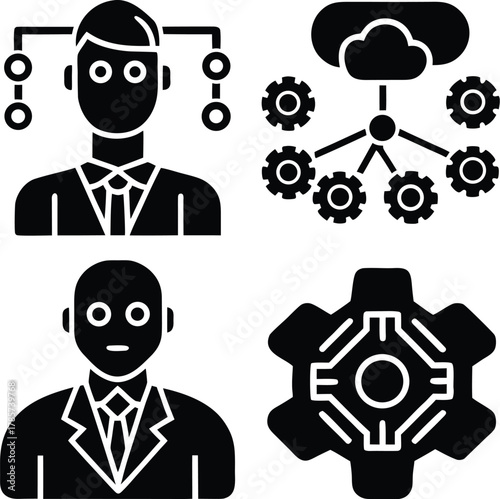 Adobe Illustrator Artwork Big data and AI technology, Business intelligence and AI data science, Automating data processing, Machine learning and business intelligence, AI driven data processing, KPI 