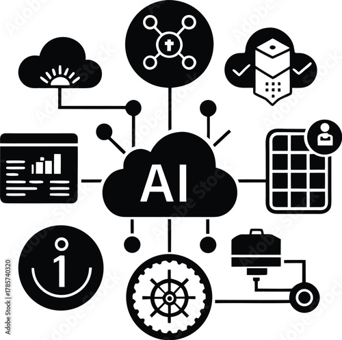Adobe Illustrator Artwork Big data and AI technology, Business intelligence and AI data science, Automating data processing, Machine learning and business intelligence, AI driven data processing, KPI 