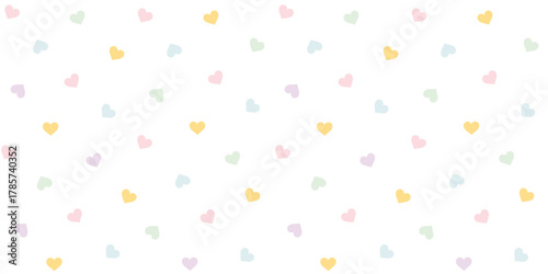 Cute seamless pattern with scattered pastel hearts. Kids simple naive style. Perfect for printing fabrics, packaging, gift wrapping, kids textiles or projects. Vector illustration