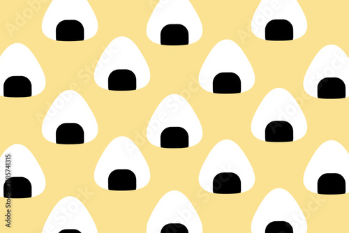 Onigiri seamless pattern japanese food vector. Triangle rice balls with sesame seeds wrapped with nori seaweed. Perfect for Japanese food branding, packaging, wallpaper, stationery