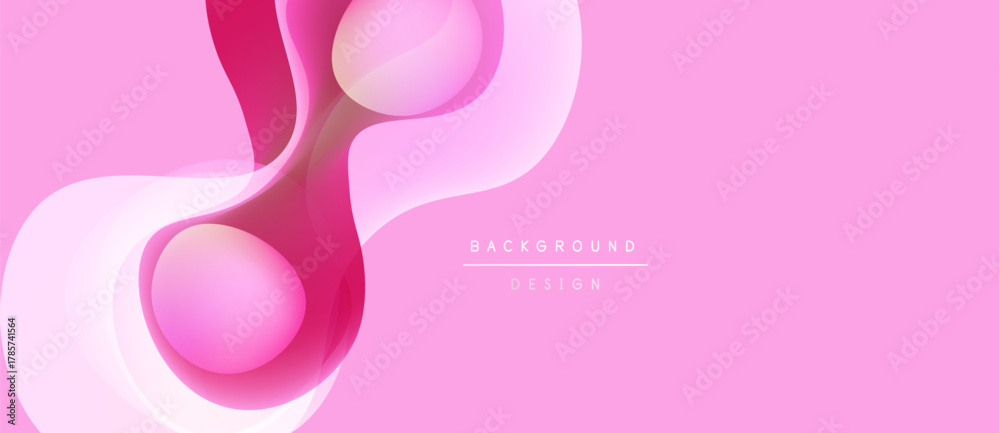 Fototapeta premium Abstract pink design features flowing shapes, gradients. Soft curves create dynamic visual effect. Background suggests modern aesthetic.
