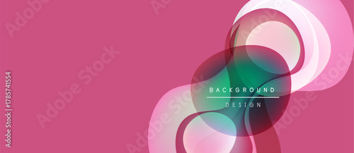 Abstract pink backdrop features overlapping translucent shapes. Modern design elements create dynamic visual interest. Minimalist aesthetic.