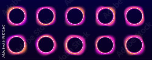 Abstract neon ring frame in gradient hues isolated on transparent background. Great for logos, labels, or futuristic compositions. Minimal glowing design.