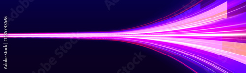 Pink-purple neon streams ripple across a transparent PNG, creating a sense of fast digital flow. Polygonal shapes enhance the futuristic effect. Perfect for tech banners.