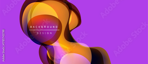 Abstract fluid shapes overlap, creating vibrant orange hues against purple backdrop. Modern design element for digital projects.