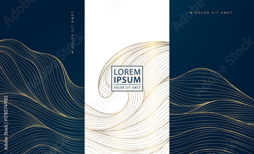 Luxury gold wave pattern background, elegant vector abstract lines and modern Japanese design. Premium packaging, labels, invitations, and sophisticated branding projects