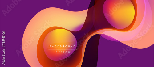 Abstract fluid shapes, vibrant orange, purple hues. Modern design, dynamic composition, smooth gradients create visual interest.