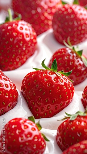 Ripe, red strawberries nestled in creamy white yogurt