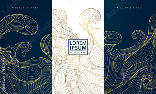 Luxury gold wave pattern background, elegant vector abstract lines and modern Japanese design. Premium packaging, labels, invitations, and sophisticated branding projects