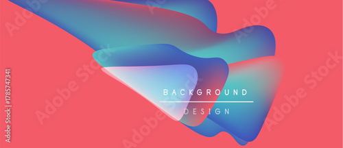 Abstract fluid shapes overlap, creating vibrant color gradients. Pink backdrop complements blue, purple hues. Text reads background design.