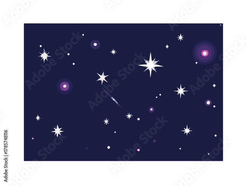 Night sky. Starry galaxy, night universe with shining stars. Space infinity with milky way starlight glow astronomical vector background
