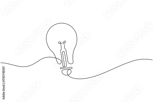 Minimalist light bulb icon single line art  concept  illustration on white background