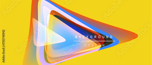 Bright yellow backdrop features layered, translucent triangle shapes. Gradient colors create dynamic visual effect. Text reads background design.