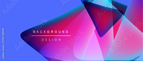 Abstract geometric shapes blend vibrant colors. Gradient background creates dynamic visual effect. Text reads background design. Modern, stylish presentation.