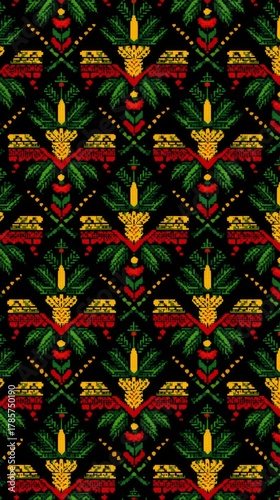 Kwanzaa-inspired green, red, and yellow colors vertical background with pattern  