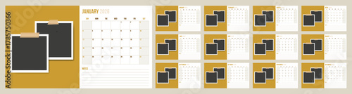 2026 year calendar english photo template with notes set of monthly horizontal layout pages