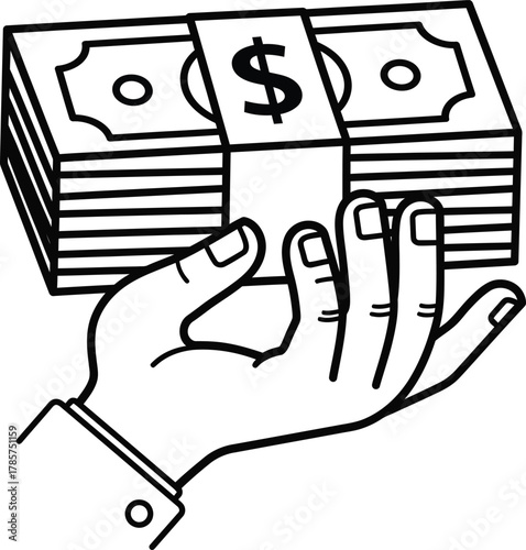 Hand holding stack of money cash dollars investment wealth finance icon eps silhouette